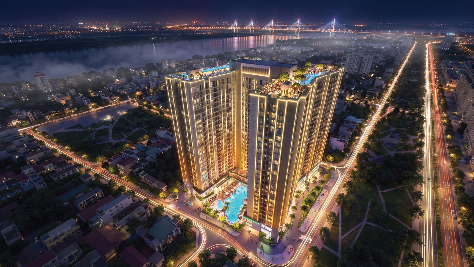 Video phối cảnh ban đêm dự án Sunshine River Park Tây Hồ